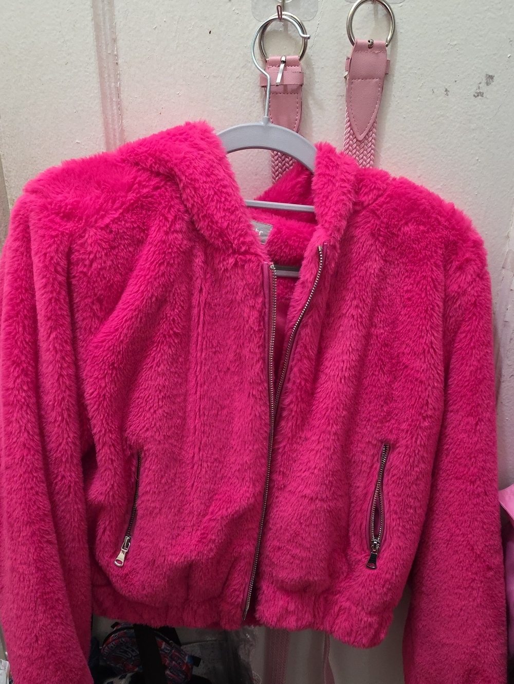 Tractr Hot Pink Faux Fur Hooded Jacket